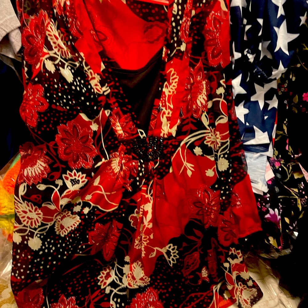 Silky dress shirt with black camisole underneath